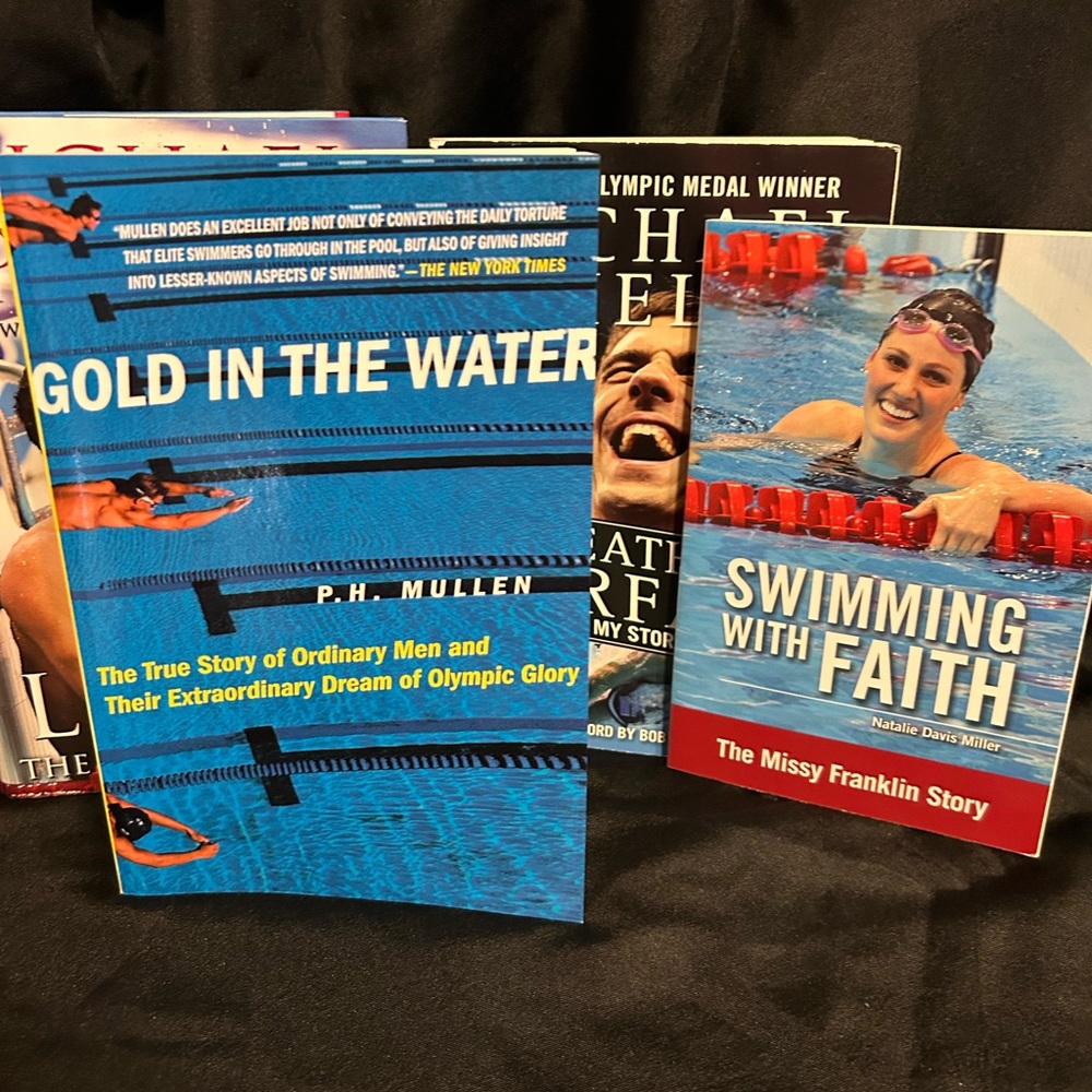 Swimmers lot! Books, stroke DVDs, sweatshirt and magazines. Phelps, Franklin